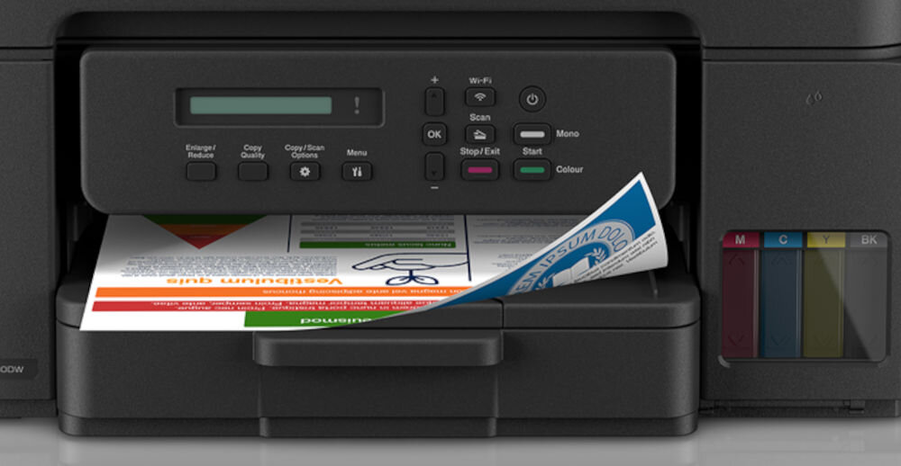 Urządzenie wielofunkcyjne BROTHER DCP-T735DW Druk w kolorze, Automatyczny druk dwustronny, Wi-Fi zbliżenie na panel sterowania oraz wydrukowaną w kolorze kartkę szybki dokładny wydruk ilość mono czas wydruku pierwszej strony rozdzielczość tryb cichy bez zakłócania domowego spokoju