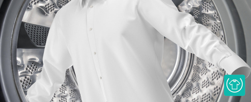 Pralka GORENJE W1PNA84A2TSWIFI/PL lifestyle biała koszula ikona wnętrze bębna Anti Crease zapobieganie zagnieceniom delikatne wirowanie