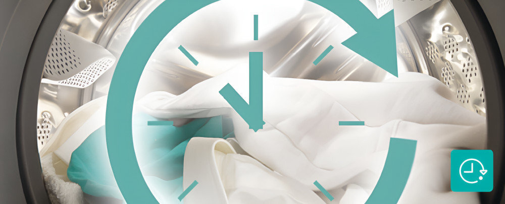 Pralka GORENJE W1PNA84A2TSWIFI/PL wizualizacja zegar czas wnętrze grafiki ikona Delay End Zaplanuj koniec prania czas godzina opóźnienie startu planowanie