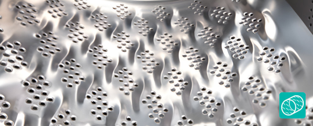 Pralka GORENJE W1PNA84A2TSWIFI/PL wizualizacja wnętrze bęben konstrukcja ikona Unikalna konstrukcja kształt fali zbieraki 3D zmiękczanie włókien łagodne traktowanie tkanin mniej zagnieceń