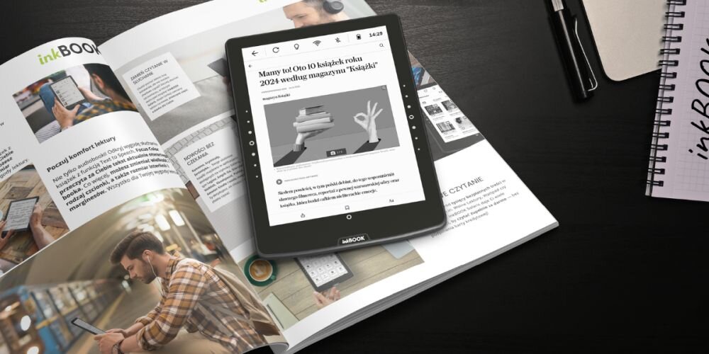 Czytnik e-booków INKBOOK Solaris 6 - czytnik lezacy na ksiazce
