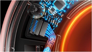 Zbliżenie na przyciski znajdujące się na obudowie pierścienia w główce suszarki.