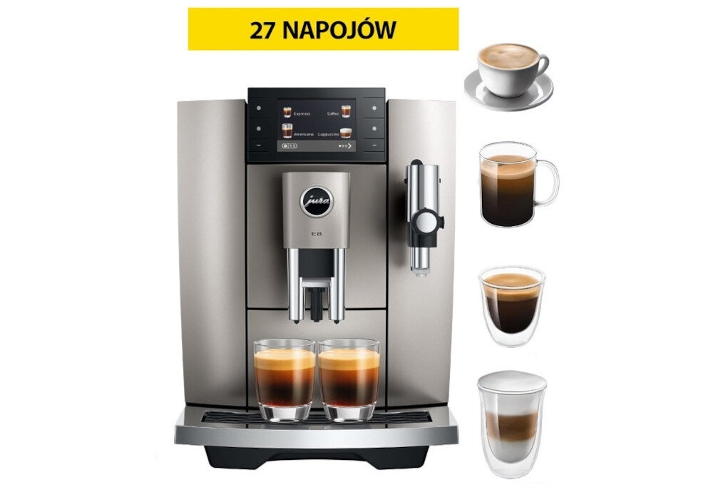 Ekspres JURA E8 Midnight Silver (ED) Trzy światy przyjemności 27 specjalności smak dopasowany do swojego nastroju kawa