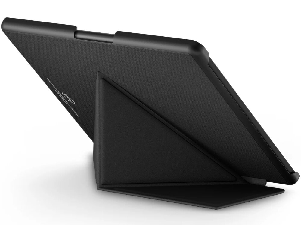 Etui na Kindle Scribe 2 SKINARMA Trax Czarny, klapka, rysik, wygoda, pisanie, etui na białym tle złożone w pozycję do czytania