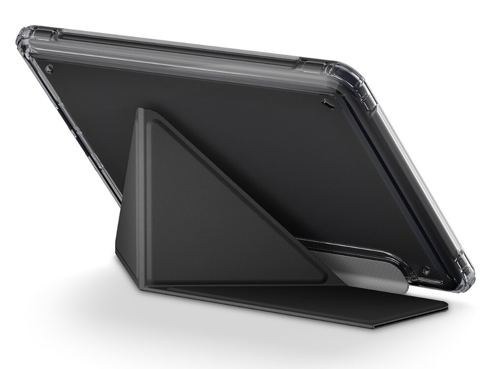 Etui na Kindle Paperwhite 12 SKINARMA Serix Szary, klapka, podstawka, wygoda, relaks, etui na białym tle złożone w pozycję do czytania