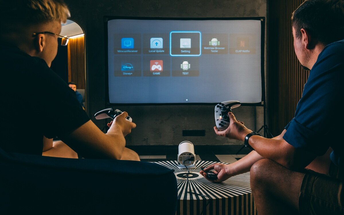 EXTRALINK GG300S moduł AW869A Wi-Fi 6 Bluetooth 5.0 3 sekundy panelu przycisków lub pilota na podczerwień - rzutnik na stoliku, wyswietlany ekran w tle