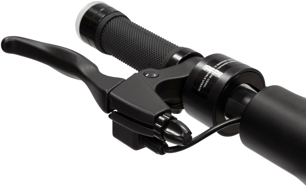 Hulajnoga elektryczna APRILIA Tuareg Granatowy bezpieczenstwo przedni hamulec bebnowy tylny hamulec elektryczny dzwignie na kierownicy