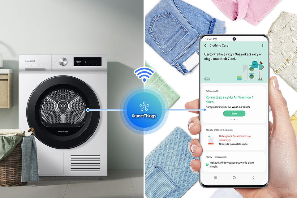 Wykorzystanie smartfonu do zarządzania suszarką BESPOKE AI