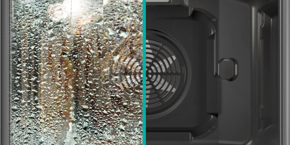 KUCHNIA GORENJE GECS6B70CLB wizualizacja drzwi para porównanie dwie strony czyszczenie AquaClean łatwe Czyszczenie zmiekczanie