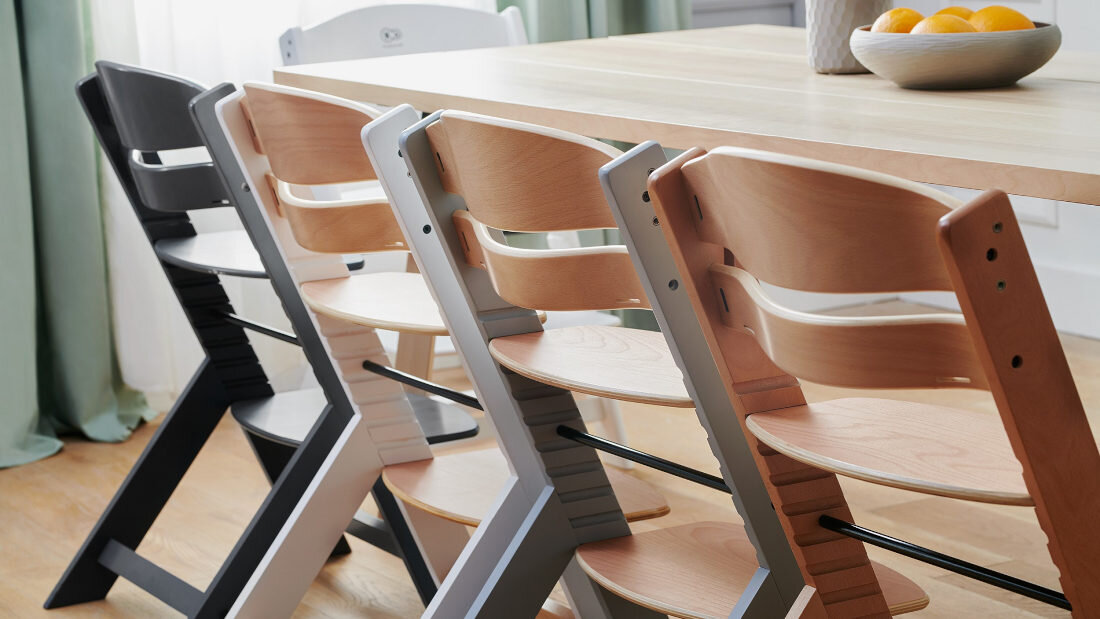 Krzesełko do karmienia KINDERKRAFT Enock Szary Solidna drewniana konstrukcja Stabilna rama z litego drewna bukowego wpasuje się w wystrój