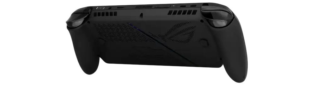 Konsola ASUS ROG Xbox Ally X RC73XA Czarny prezentacja konsoli od przodu pod kątem na białym tle port USB-C 3.2 DisplayPort Power Delivery 3.0 podłączenie zewnętrznego ekranu USB4® z DisplayPort™ 2.1 / Power Delivery 3.0, kompatybilny z Thunderbolt™ 4