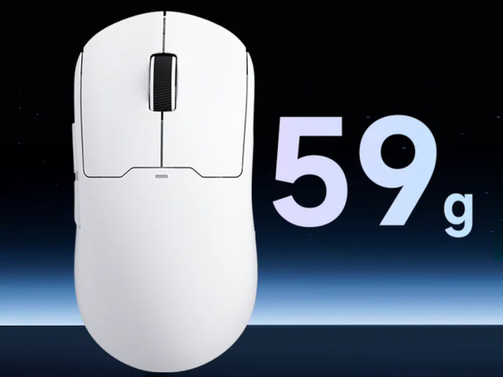 MCHOSE A5 59 g Mikroprzełączniki Huano do 80 milionów - mysz od góry z napisem wagi 59 g