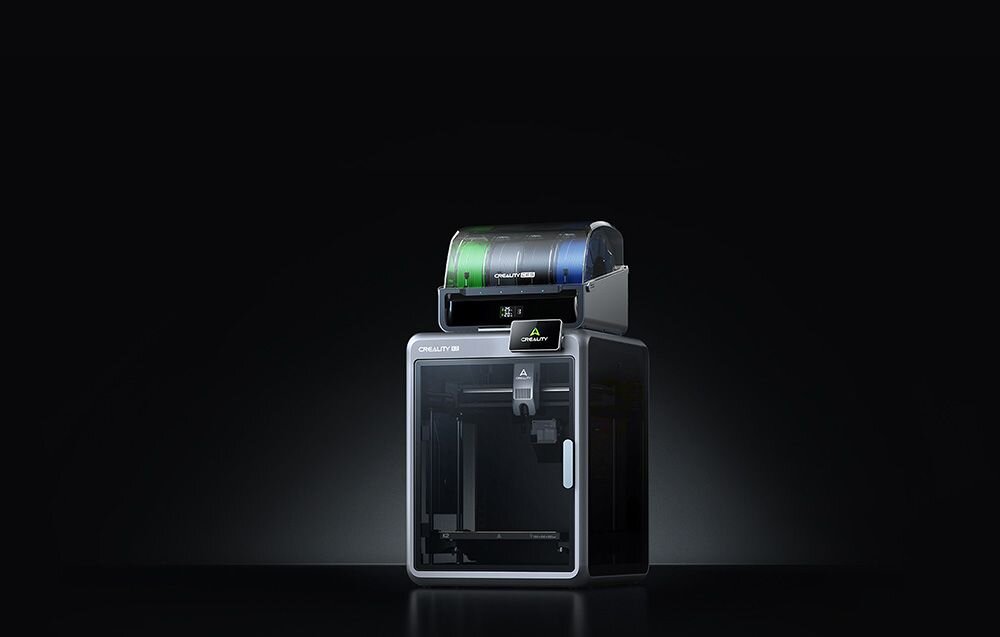 Drukarka 3D Creality K2 Plus Combo z systemem wielu filamentów (CFS) na czarnym tle