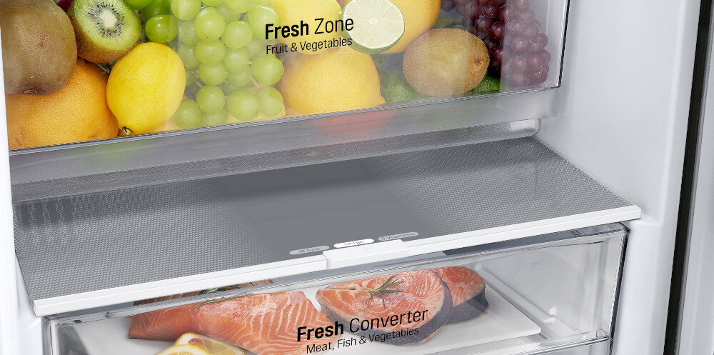 LODÓWKA LG GBP62DSXCC1 Kompaktowa konstrukcja funkcjonalność budowa elegancja wygoda pojemność komory szuflady półki wnętrze