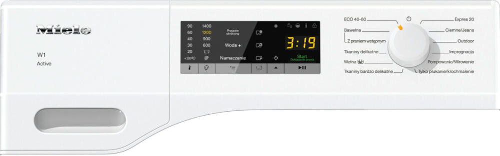 MIELE pralka wyświetlacz pokrętło program pranie automatyczny wełna expres outdoor impregnacja bawełna wstępne płukania krochmalenie ciemne jeans delikatne pompowanie wirowanie eco
