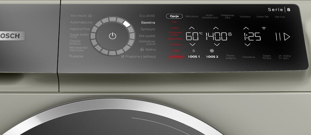 Pralka BOSCH WGB254AYPL zdjęcie lifestyle panel sterowanie programy Higiena Plus, Super krótki 15/30 min oraz Mix szybki, Syntetyki i Wełna 