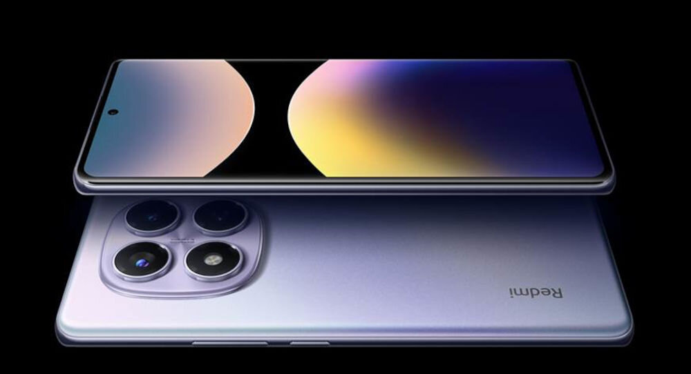 Smartfon XIAOMI Redmi Note 14 Pro 8/256GB 6.67 cali 120Hz Niebieski prezentacja telefonu od przodu i tyłu na czarnym tle