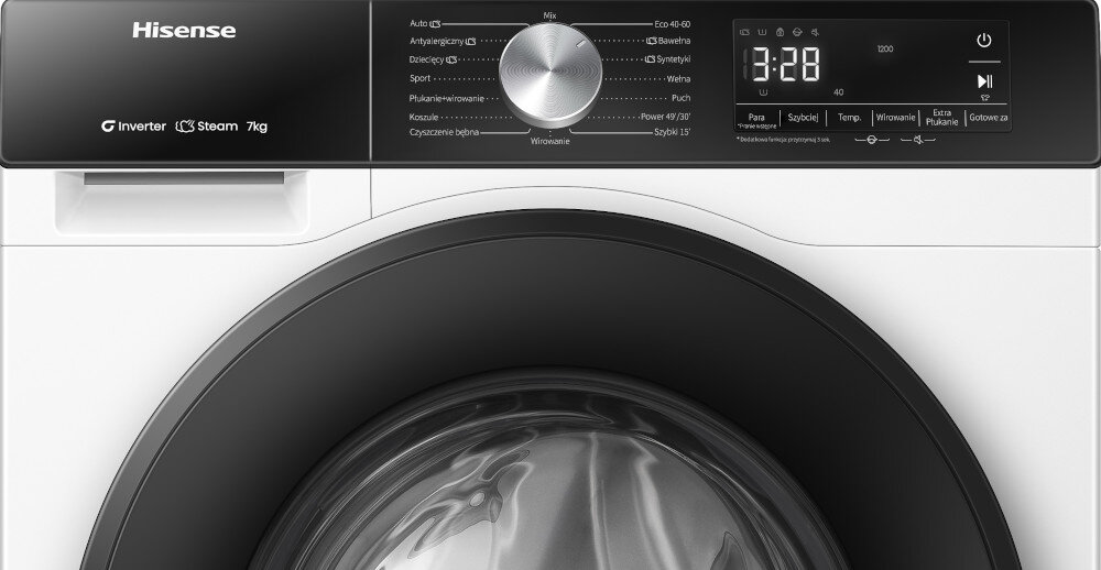Pralka HISENSE WF3S7021BW/PL Wyświetlacz LED funkcje opcje sterowanie