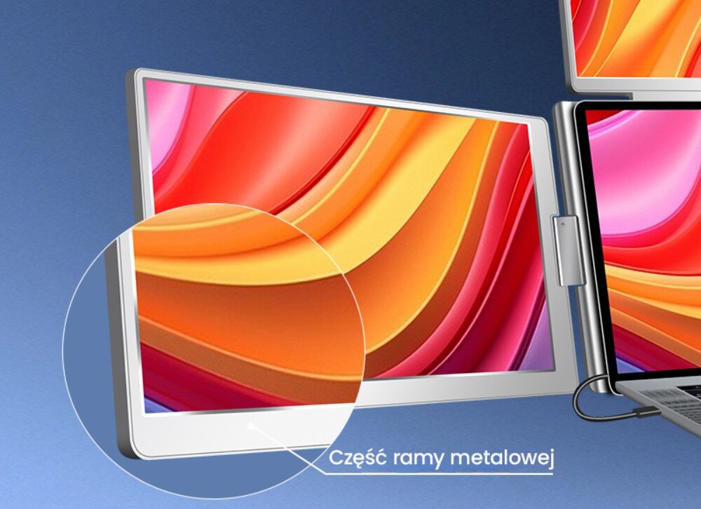 Monitor EXTRALINK Smart Life S780 Zbliżenie na metalową ramę bocznego ekranu, waga, torba, materiały