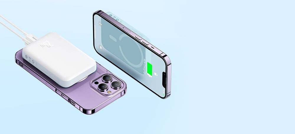 Powerbank BASEUS Magnetic Mini bezprzewodowe port standardy szybkiego ladowania wyswietlacz