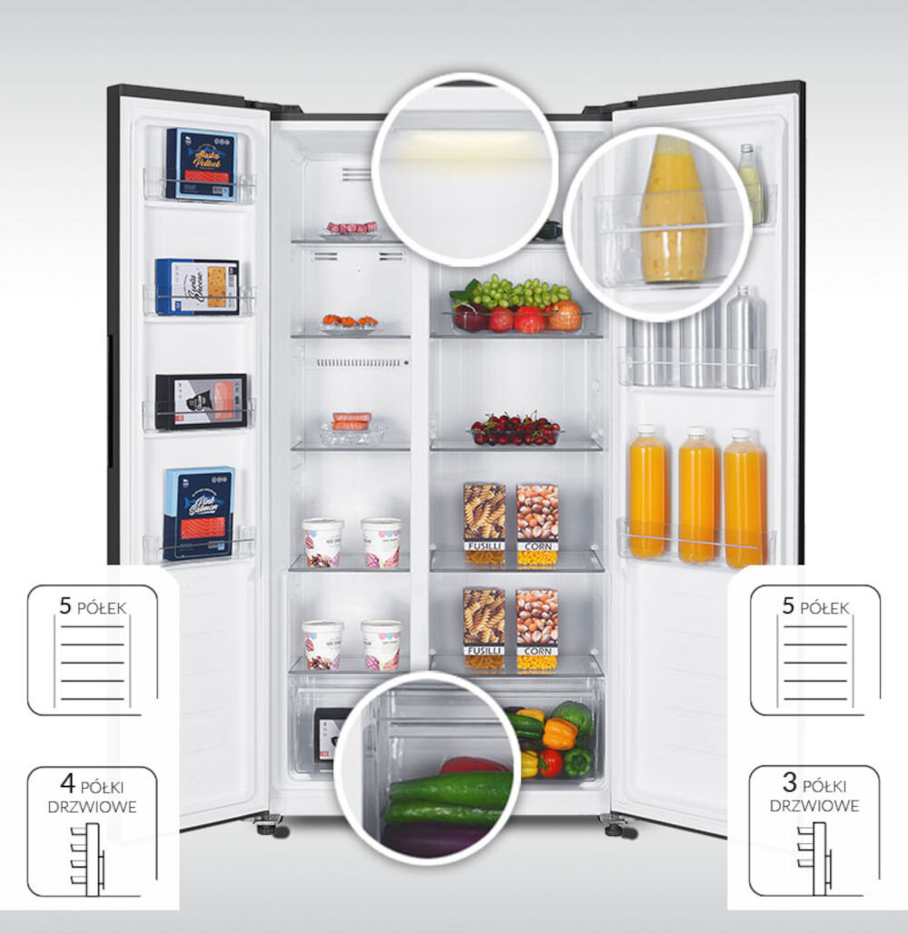 Lodowka MPM-427-SBS-03/N Side by Side No frost 177cm Czarny bogate wyposazenie polki oswietlenie LED