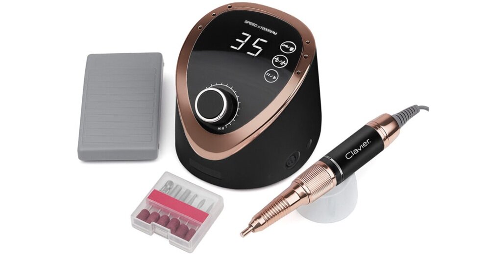 Frezarka do paznokci CLAVIER FX 830 BL Czarny płynna regulacja obrotów, cicha praca, sterowanie ręczne lub za pomocą pedała