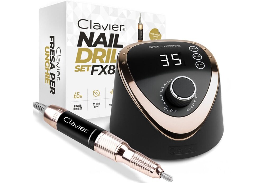 Frezarka do paznokci CLAVIER FX 830 BL Czarny system Twist-Lock, szybka wymiana frezów, stabilne mocowanie, bezpieczeństwo