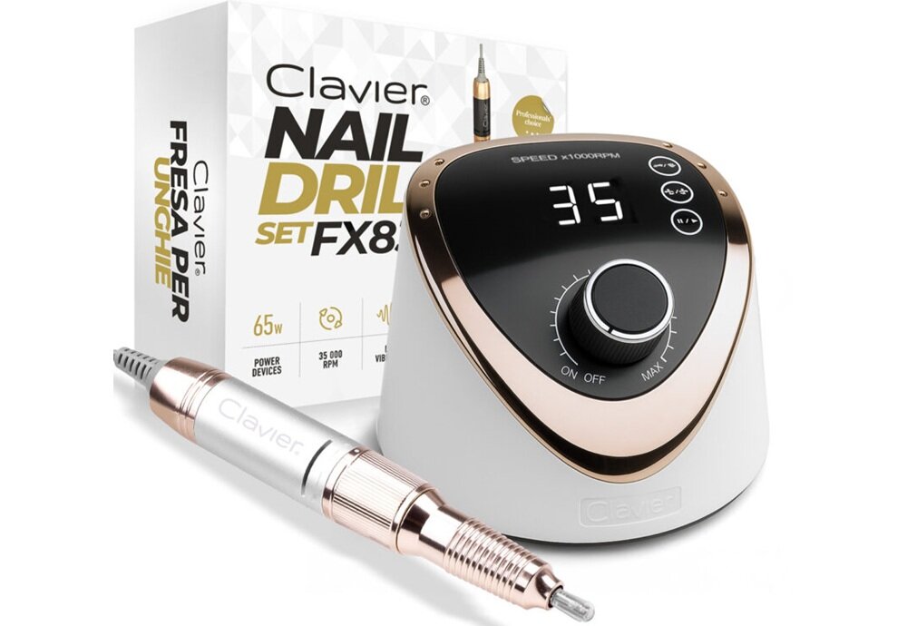 Frezarka do paznokci CLAVIER FX 830 WH Biały płynna regulacja obrotów, cicha praca, sterowanie ręczne lub za pomocą pedała