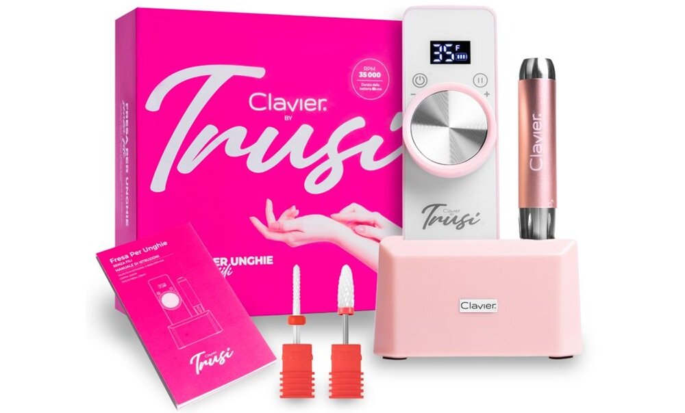 Frezarka do paznokci CLAVIER Trusi Pink pojemna bateria, cicha praca, system twist-lock