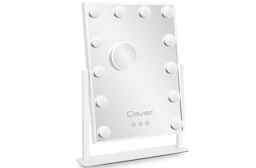 Lusterko kosmetyczne CLAVIER Hollywood LED redulacja kątu nachylenia, lusterko z powiększeniem, stabilna rama, większa trwałość