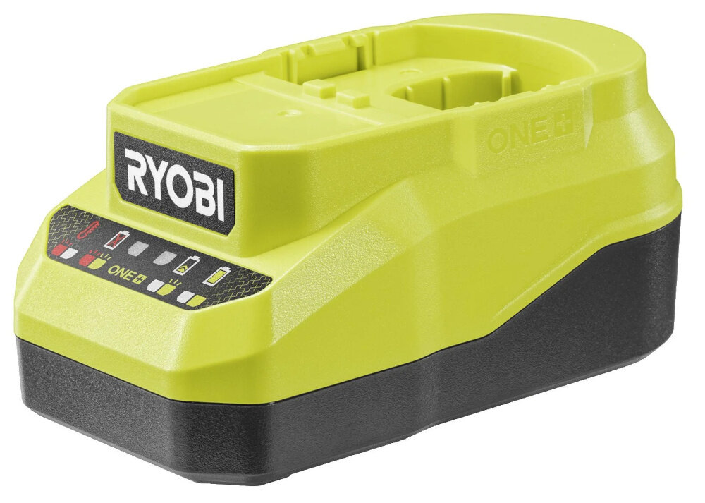 Akumulator RYOBI RC18120A-140X 4Ah 18V + ładowarka ładowarka na białym tle ładowarka umożliwia naładowanie akumulatora w zaledwie 120 minut prąd ładowania 2.0 A inteligentny system monitoringu analizuje napięcie i temperaturę akumulatora podczas ładowania wskaźniki diodowe informują o stanie akumulatora podczas ładowania