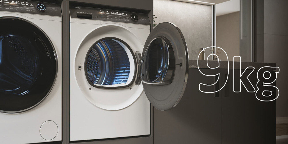 SUSZARKA HAIER HD90-A3979NU1-S Duża pojemność bębna 9 kg wsad duży bęben oszczędności czasu energii