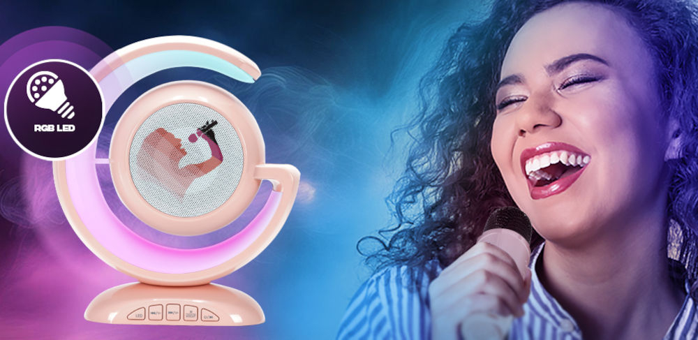 Zestaw karaoke MUSICMATE RainbowDust MM-SC70-P wbudowane efekty świetlne RGB LED możliwość zmiany kolorów 
					i dynamiki światła pozwala dostosować oświetlenie do rytmu muzyki