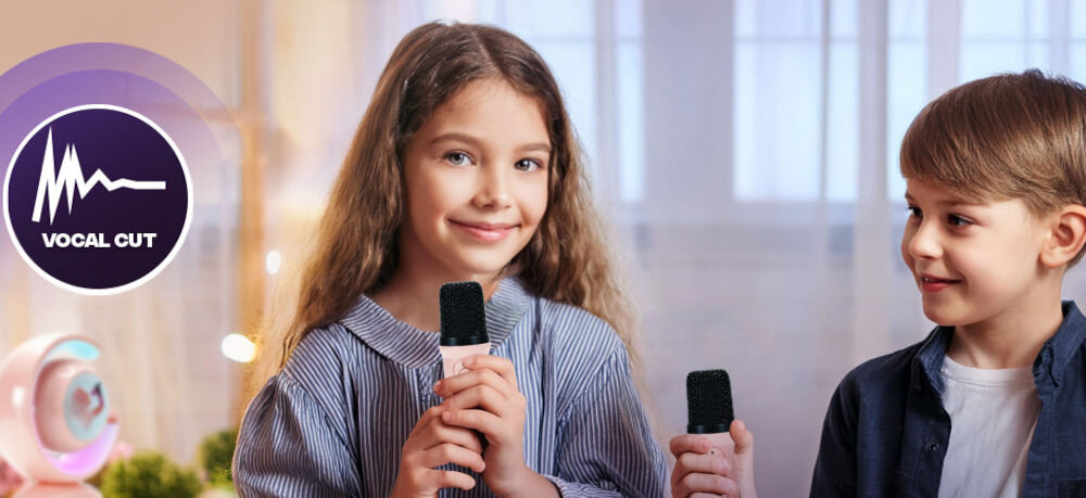 Zestaw karaoke MUSICMATE RainbowDust MM-SC70-P technologia Vocal Cut pięć różnych efektów wolaknych mężczyzna kobieta magic sound możliwość modyfikacji głosu czysy mocny dźwięk