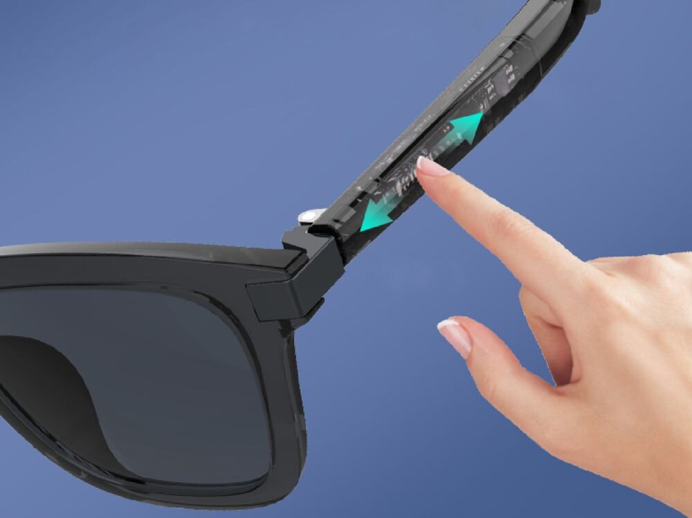 Okulary 4SMARTS SoundGlasses Lucid wygoda, bezpieczenstwo, klasa, sterowanie, polaczenia, asystent glosowy, dlon dotykajaca uchwyt okularow