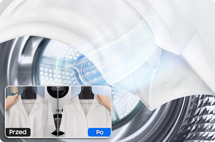 Uprasowana koszula po suszarce OptimalDry DV90CGC2A0AB marki Samsung z Media Expert