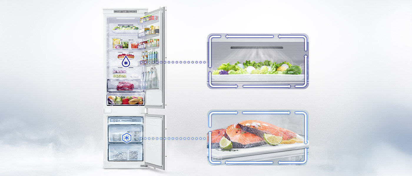 dwa obiegi powietrza w lodówce Samsung brb70f30bes0eo dbają o dłuższą świeżość produktów
