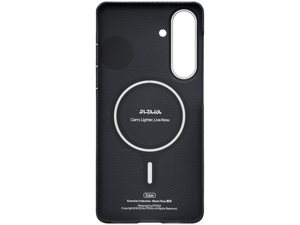 Etui PITAKA Ultra-Slim MagSafe Samsung Galaxy S26 - detale, tekstura, elegancja Wnętrze etui Pitaka do Samsung Galaxy S24 z widocznym pierścieniem magnetycznym MagSafe i logo producenta.