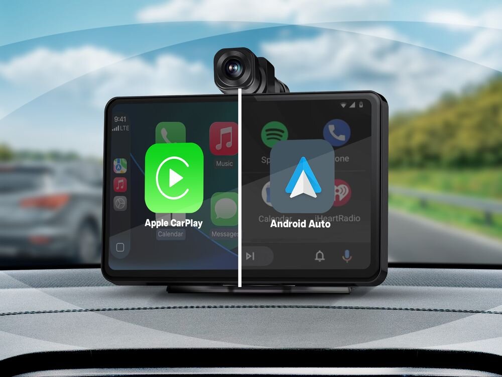 Samochodowy tablet multimedialny TRACER CarPlay 7.0  + Kamera tył Apple CarPlay Android Auto, tablet multimedialny przymocowany do kokpitu auta