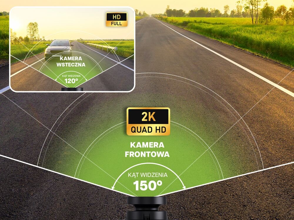 Samochodowy tablet multimedialny TRACER CarPlay 6.2 Bezprzewodowy Czarny + Kamera tył kamera 2K kamera cofania Full HD, kadr z dwóch kamer zamontowanych w samochodzie