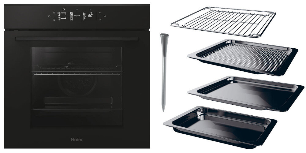 PIEKARNIK HAIER H6 ID25G5HTB1 Bogaty zestaw akcesoriów dodatki blachy ruszty termosonda elementy zestawu wyposażenie taca AirFry wyjątkowe potrawy
