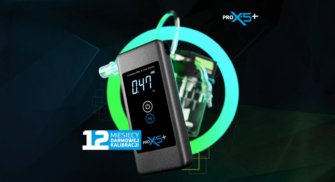 Alkomat PRO X 5 Plus Okresowa kalibracja dokładność pomiarów  po 500 testach lub raz w roku informacja czytelny komunikat 12 miesięcy od zakupu możesz skorzystać z darmowej kalibracji