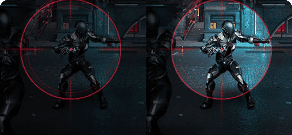 Monitor LG UltraGear 27G610A-B 27 cali 2560x1440px IPS 200Hz 1 ms [GTG] prezentacja działania stabilizatora czerni podczas gry strzelanki stabilizator czerni dostrzeżenie detali w ciemnych obszarach