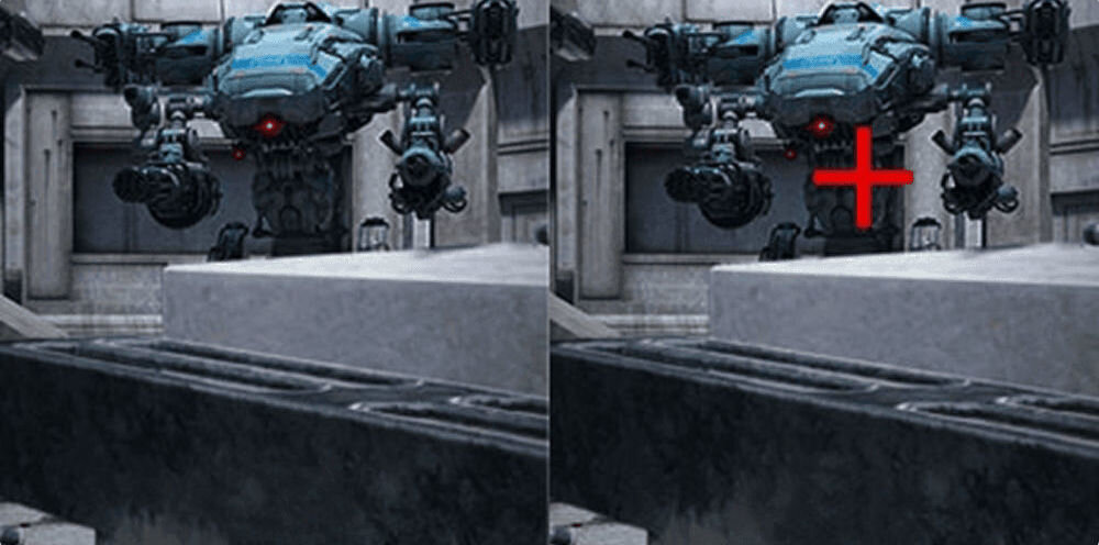 Monitor LG UltraGear 27G610A-B 27 cali 2560x1440px IPS 200Hz 1 ms [GTG] porównanie z celownikiem w grze strzelance i bez punkt celowania kontrola podczas konfrontacji