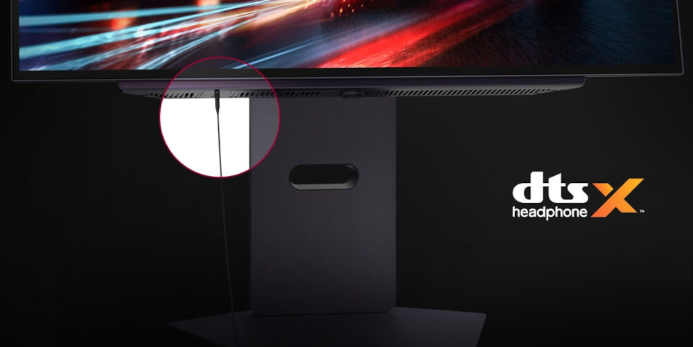 Monitor LG UltraGear 27GX700A-B 26.5 cala 2560x1440px 280Hz 0.03 ms [GTG] zbliżenie na wyjście słuchawkowe, czat głosowy, DTS Headphone:X, dźwięk 3D