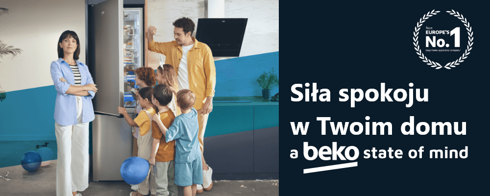 LODÓWKA BEKO B5RCNA416HXBRW wizualizacja logo marka rodzina dzieci lodówka wyróżnienie baner top Siła spokoju w Twoim domu wygoda Komfort spokój design wygląd