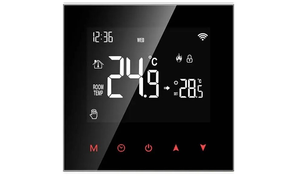 Termostat AVATTO Inteligentny asystent czujnik NTC wbudowane WiFi obsługa aplikacji tryb automatyczny tryb manualny