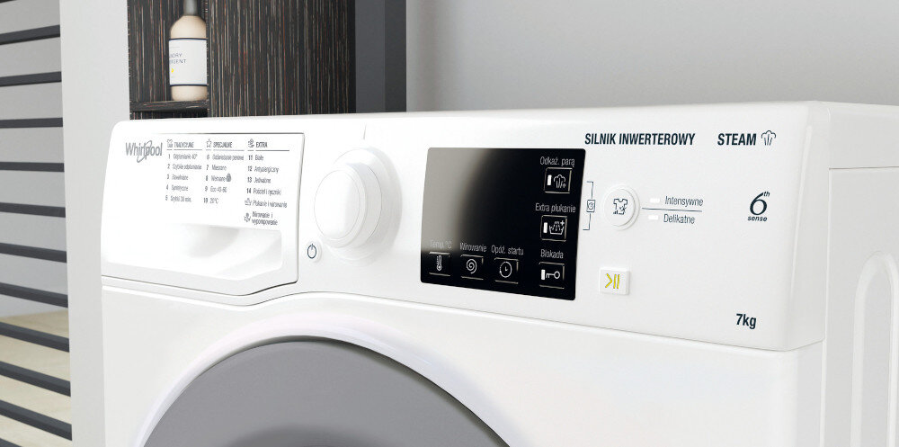 PRALKA WHIRLPOOL MEWRSB7259WS PL Cleaning Action dostosowanie poziomu parametry prania Delikatne Intensywne