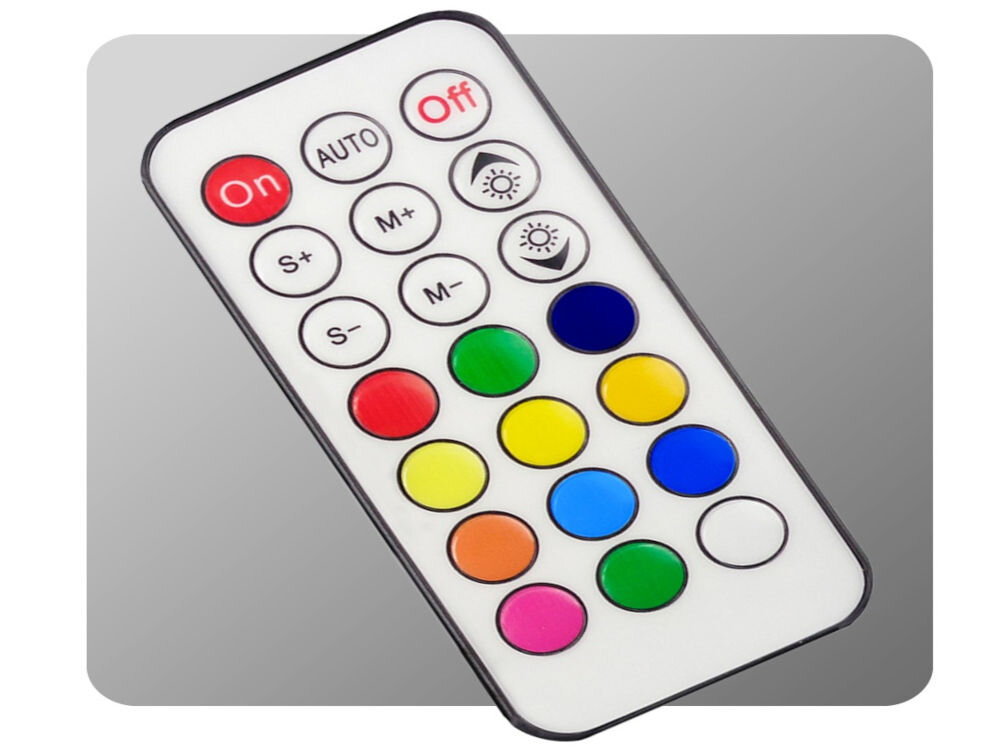 Biurko gamingowe HUZARO Hero 1.7 RGB Czarny prezentacja bezprzewodowego pilota na szarym tle przełączanie efektów świetlnych i kolorów