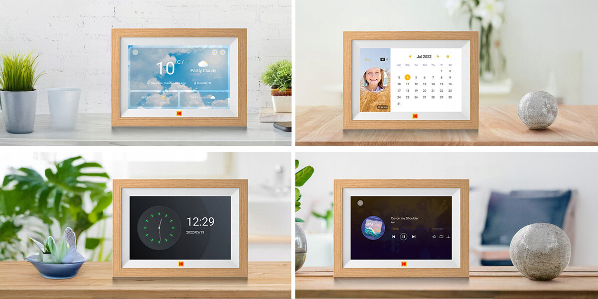 Ramka cyfrowa KODAK RCF-1012W Brązowy POGODA Przedstawienie różnych zastosowań ramki na 4 różnych obrazach